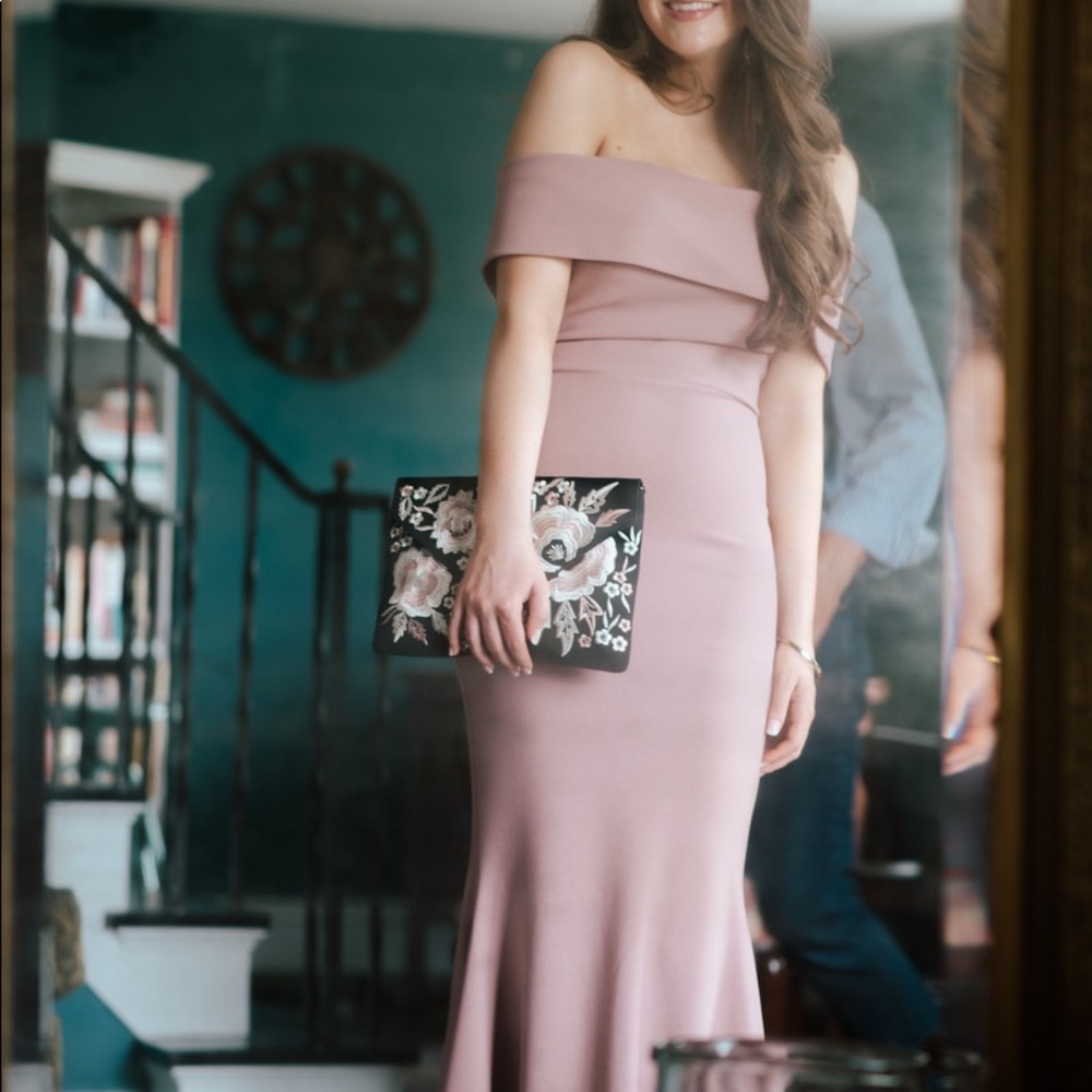 Mauve off the shoulder prom dress